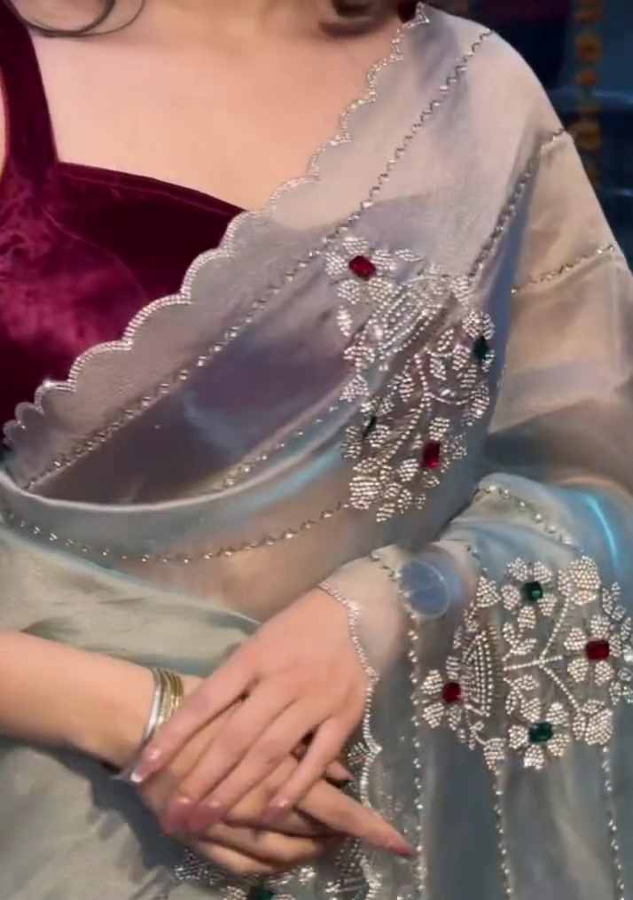 Hand-Embellished Organza Saree