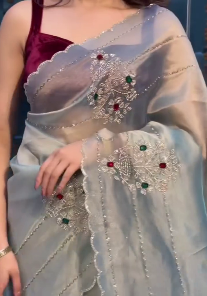 Hand-Embellished Organza Saree