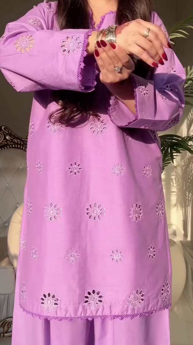 Lavender Embroidered Two-Piece Kurta