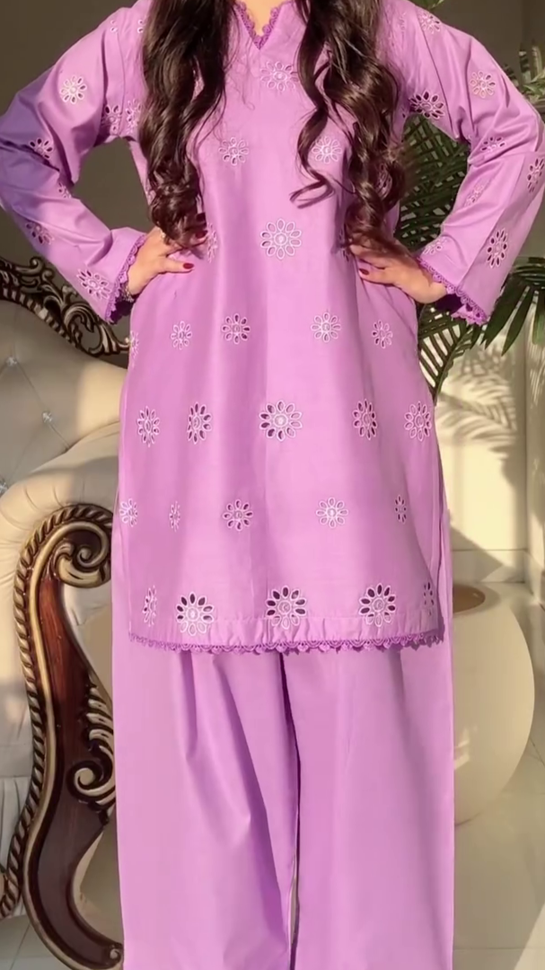 Lavender Embroidered Two-Piece Kurta