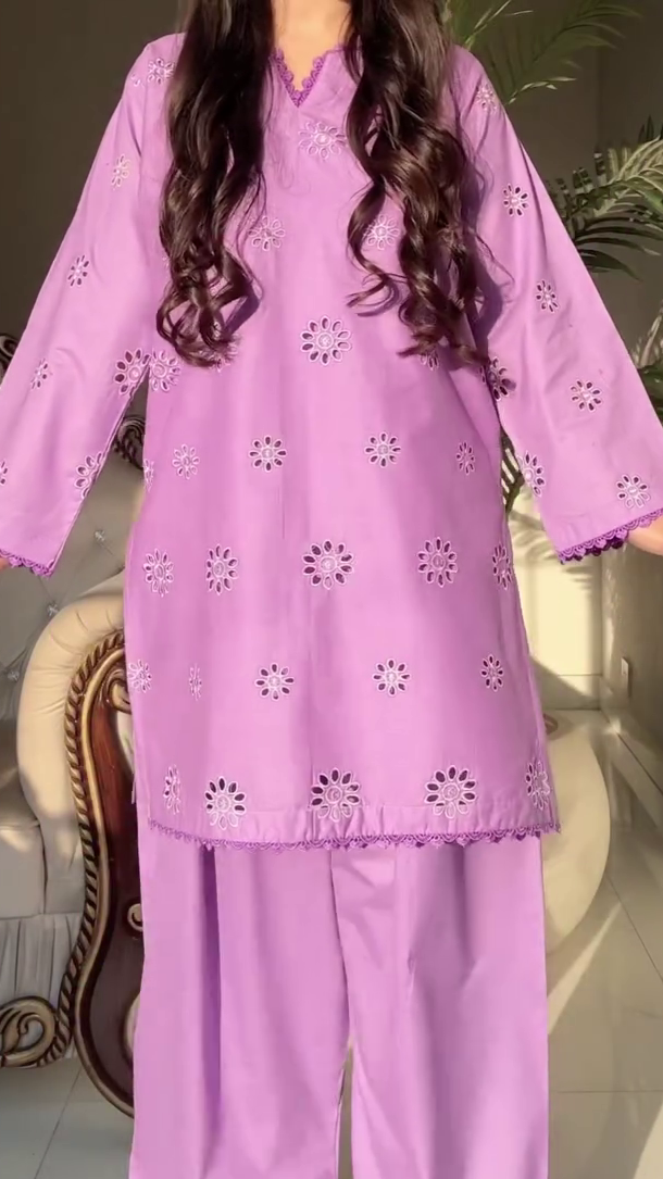 Lavender Embroidered Two-Piece Kurta